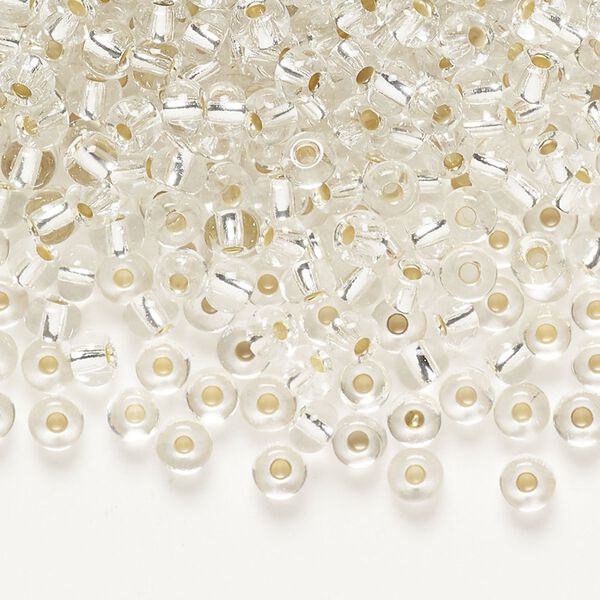 Seed bead glass 1pk #6 round, opaque silver-lined crystal clear 100 gram image number 0
