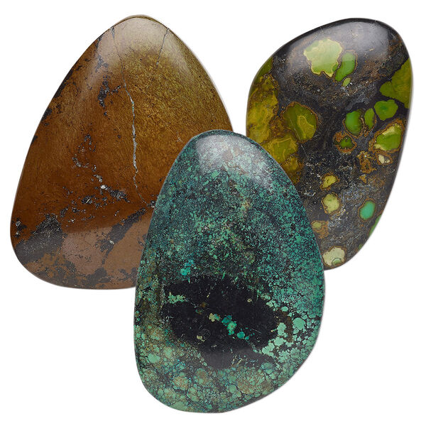 Cabochon mix, turquoise (dyed / stabilized), 60x25mm-80x70mm non-calibrated freeform, C grade, Mohs hardness 5 to 6. Sold individually. image number 0