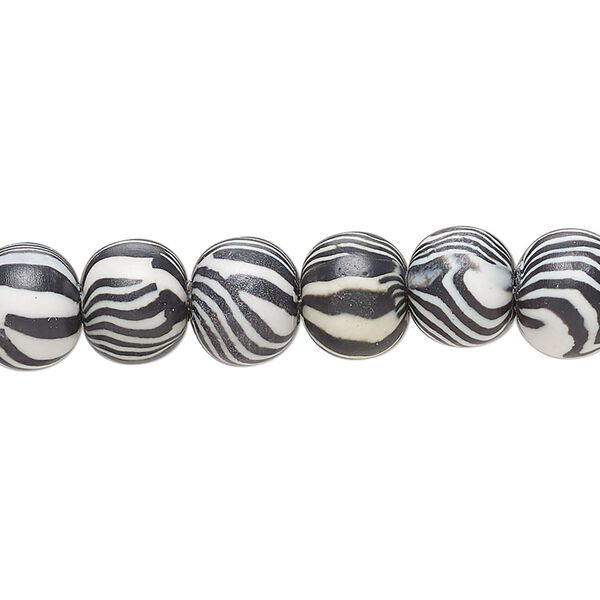 Bead, polymer clay, opaque zebra, 8mm round. Sold per 16-inch strand. image number 0
