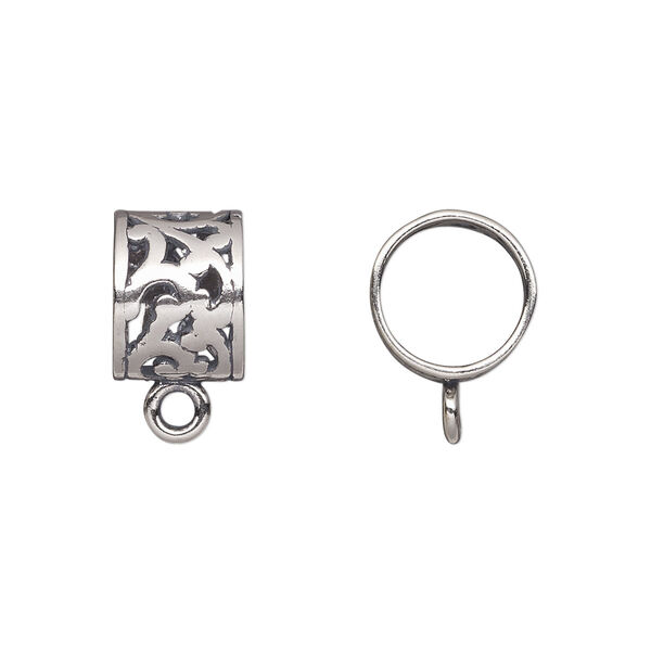 Bead, JBB Findings, antiqued sterling silver, 11x9mm filigree round tube with loop. Sold individually. image number 0