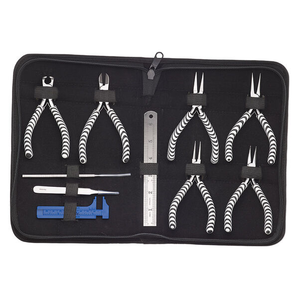 Pliers set, stainless steel / PVC foam / vinyl, black and white, 5-1/2 to 6 inches. Sold per 10-piece set. image number 0