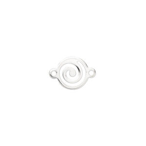 Link, silver-plated brass, 10mm round with swirl. Sold per pkg of 20.