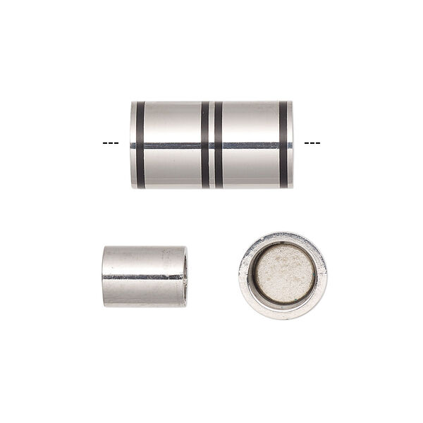 Clasp, magnetic, painted stainless steel, black, 18x10mm round tube with glue-in ends, 5mm inside diameter. Sold individually. image number 0