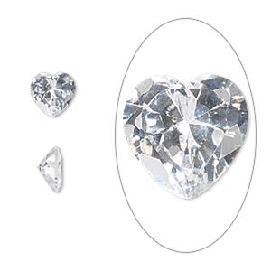 Gem, cubic zirconia, white, 7x7mm faceted heart, Mohs hardness 8-1/2. Sold per pkg of 2.