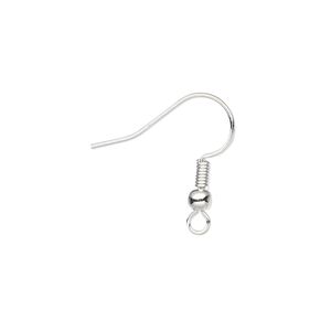 Ear wire, silver-plated brass, 19mm fishhook with 3mm ball and 4mm coil with open loop, 22 gauge. Sold per pkg of 500 pairs.