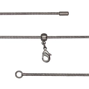 Chain 1pkg1 snake, 1.2mm / lobster claw clasp, black-finished brass adjustable 16-23.5 inch