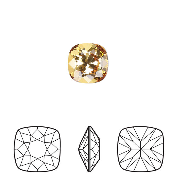 Fancy stone 2pk golden topaz foil back, Crystal Passions® 10mm square 4470 image number 0
