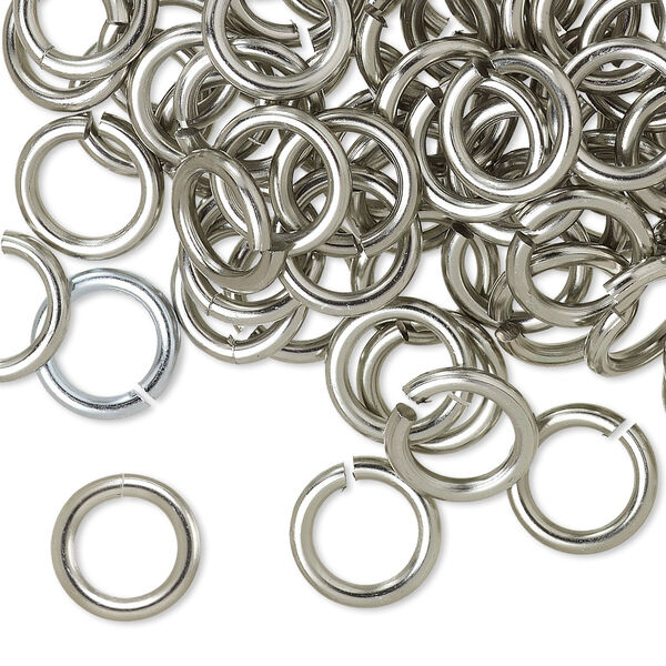 Jump ring, anodized aluminum, metallic grey, 10mm round, 6.8mm inside diameter, 14 gauge. Sold per pkg of 100. image number 0