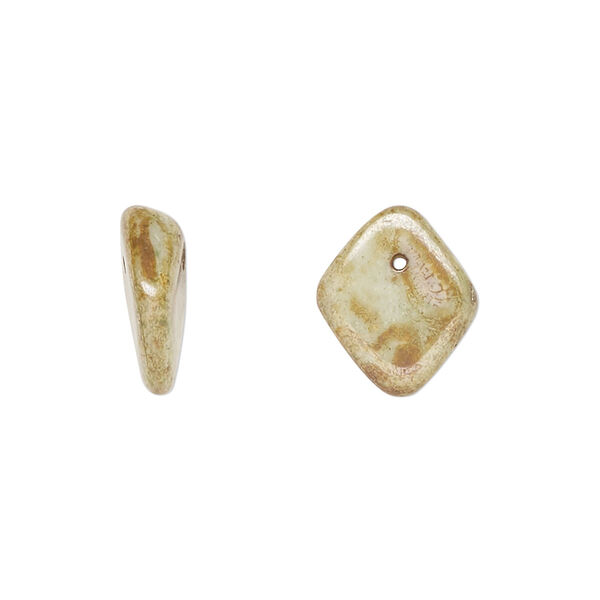 Bead, Czech pressed glass, light green granite, 14x5mm diamond drop. Sold per 15" to 16" strand. image number 0