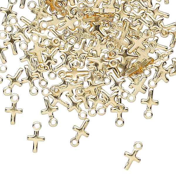 Drop, gold-plated brass, 5.5x4mm cross. Sold per pkg of 50. image number 0