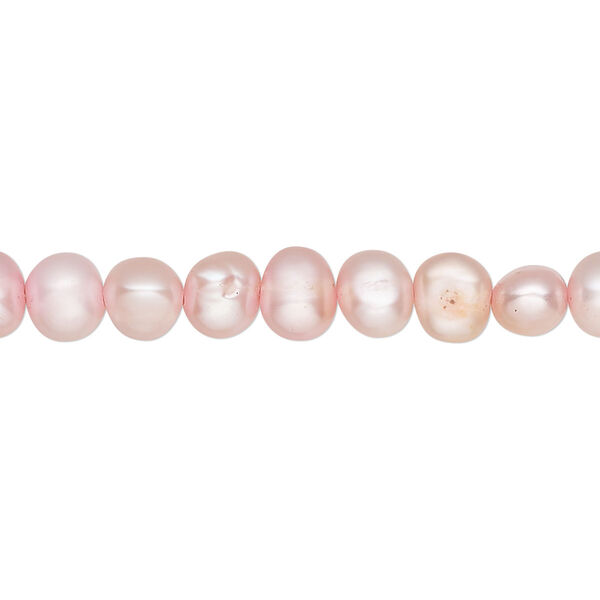 Pearl, cultured freshwater (dyed), blush, 5-6mm flat-sided potato with 0.4-0.6mm hole, D grade, Mohs hardness 2-1/2 to 4. Sold per 15-inch strand. image number 0