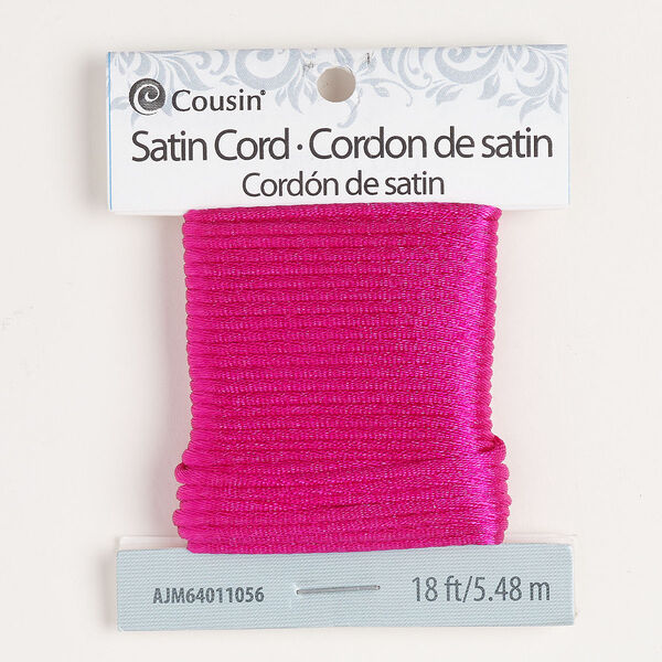 Cord, satin, bright pink, 1mm round. Sold per 18-foot section. image number 0
