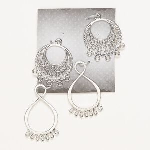 Focal and finding, silver-finished "pewter" (zinc-based alloy), mixed shapes. Sold per pkg of 4.