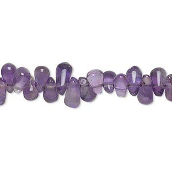 Bead 1pkg1, amethyst (natural), medium to dark, 5x3mm-9x5mm hand-cut top-drilled teardrop, C grade, Mohs hardness 7. 13-inch strand. image number 0