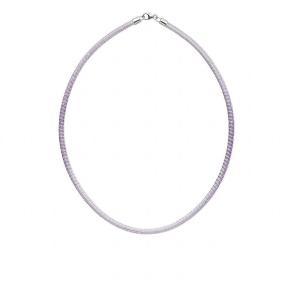 Necklace, brass mesh over leatherette cord and imitation rhodium-finished sterling silver, silver/purple, 3-4mm, 16 inches with lobster claw clasp. Sold individually. image number 0