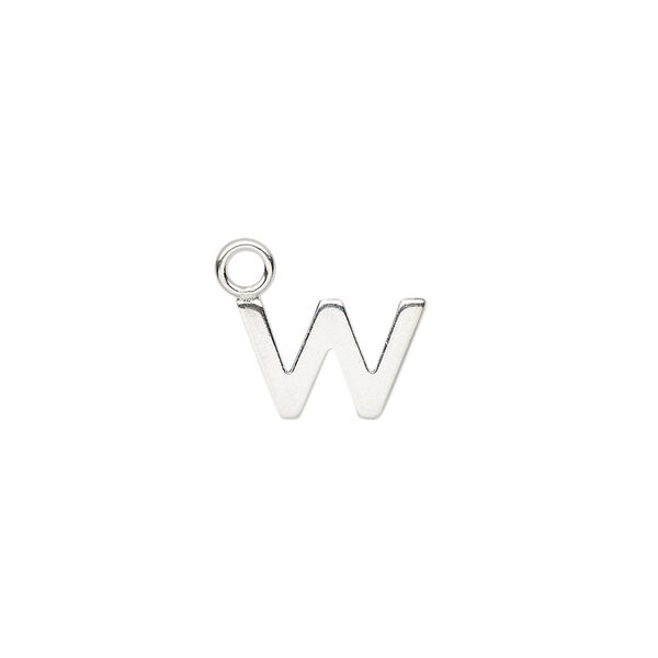 Charm, sterling silver, 12x8mm single-sided modern square alphabet letter W. Sold individually. image number 0