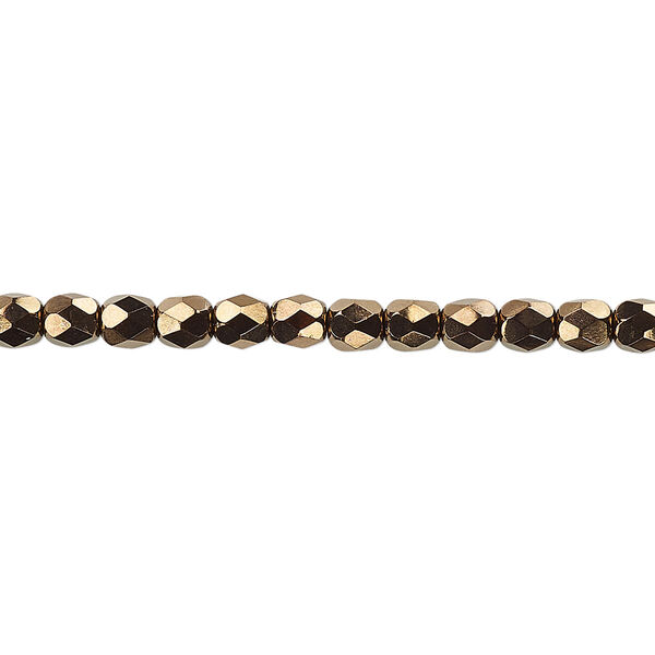 Bead, Czech fire-polished glass, bronze, 4mm faceted round. Sold per pkg of 1,200 (1 mass). image number 0