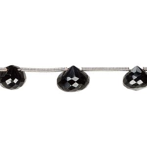 Black spinel 1pkg11, hand-cut top-drilled faceted teardrop bead 7x6-9mm