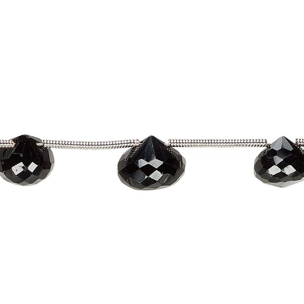 Black spinel 1pkg11, hand-cut top-drilled faceted teardrop bead 7x6-9mm image number 0
