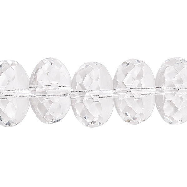 Bead, Czech fire-polished glass, clear, 17x12mm faceted rondelle. Sold per pkg of 8. image number 0