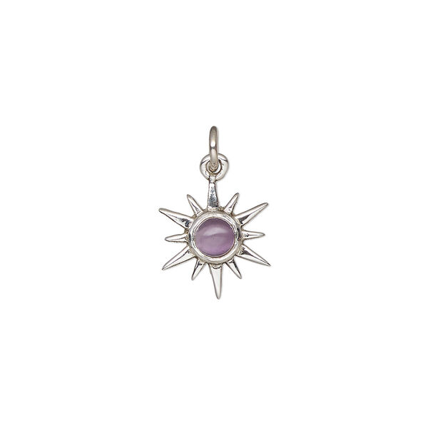 Amethyst / sterling silver 1pkg1, open star drop natural antiqued 12x12mm image number 0
