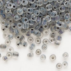 Seed bead, glass, pkg/50g, #6 round, translucent color-lined black grey.