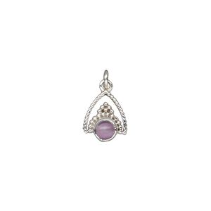 Amethyst / sterling silver 1pkg1, beaded drop natural antiqued 11x9mm
