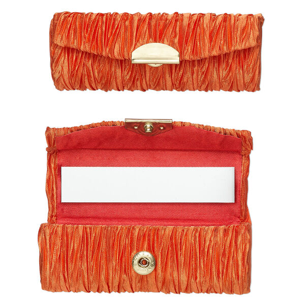 Lipstick case, rayon / gold-finished steel / glass, orange, 3-1/2x1-1/2-inch. Sold per pkg of 2. image number 0