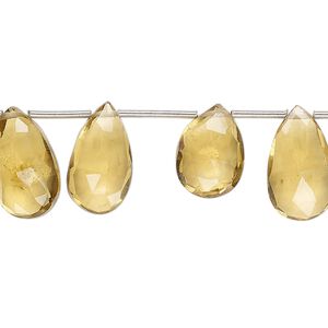 Golden quartz 1pkg16, hand-cut top-drilled faceted puffed teardrop bead 12x10mm-16x11mm