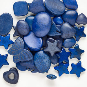 Bead mix, "howlite" (resin) (imitation) 1pkg8oz, blue and dark blue, 15x15mm-40x30mm mixed shapes.