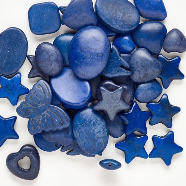Bead mix, "howlite" (resin) (imitation) 1pkg8oz, blue and dark blue, 15x15mm-40x30mm mixed shapes. image number 0