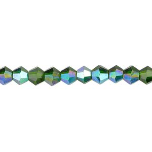 Bead 1pk transparent emerald green AB, Celestial Crystal® 6mm bicone 15.5-16 inch
