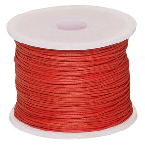 Cord, waxed cotton, red, 0.5mm. Sold per 100-meter spool.