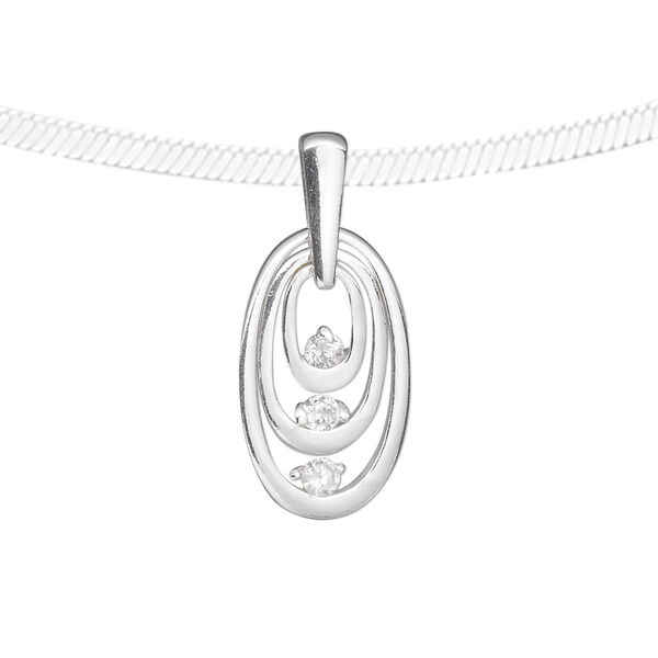 Pendant, sterling silver and cubic zirconia, clear, 19x11mm single-sided 3-oval ring. Sold individually. image number 0