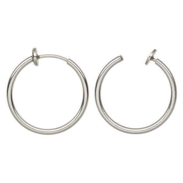 Earring, stainless steel, 20.5x1.5mm round hoop with pierced-look spring closure. Sold per pair. image number 0