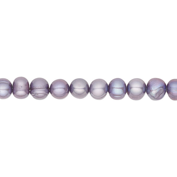 Pearl, cultured freshwater (dyed), lilac, 5-6mm semi-round, C grade, Mohs hardness 2-1/2 to 4. Sold per 16-inch strand. image number 0