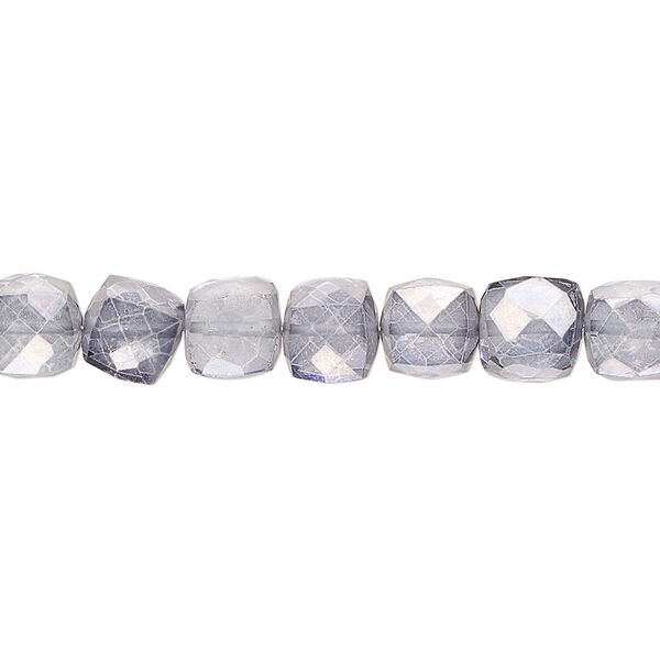 Bead, quartz crystal (coated), blue steel, 7x6mm-8x7mm hand-cut faceted cube, B grade, Mohs hardness 7. Sold per 7-inch strand, approximately 30 beads. image number 0