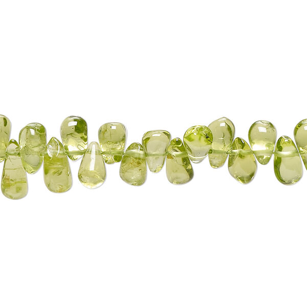 Bead, peridot (natural), 6x3mm-11x4mm hand-cut top-drilled teardrop, C grade, Mohs hardness 6-1/2 to 7. Sold per 14-inch strand. image number 0