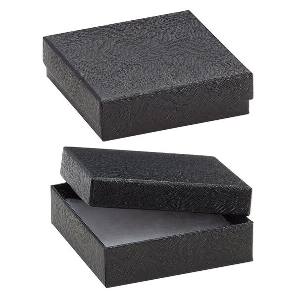 Box, paper, "cotton"-filled, black, 3-1/2 x 3-1/2 x 1-inch square. Sold per pkg of 10. image number 0