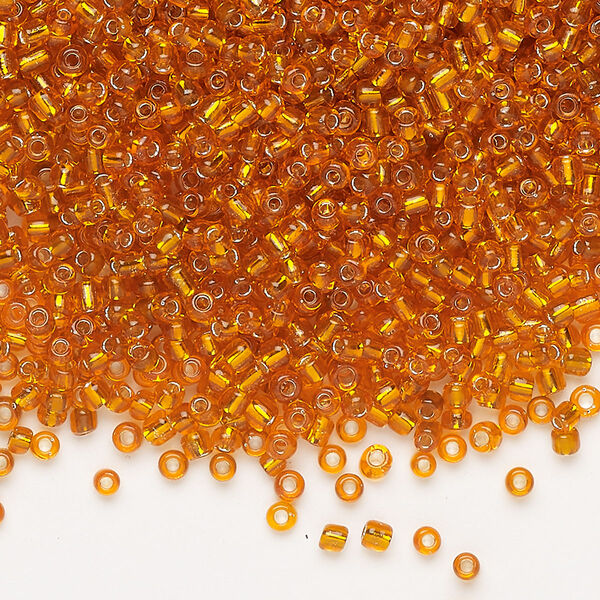 Seed bead, Ming Tree™, glass, pkg/1 pound, #11 round, transparent silver-lined orange. image number 0