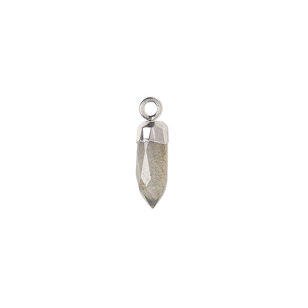 Drop, labradorite (dyed) and silver-plated copper, 12x5mm-14x6mm hand-cut faceted point. Sold individually. image number 0
