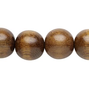 Bead, wood (waxed), 14-15mm hand-cut round. Sold per 15-1/2" to 16" strand.