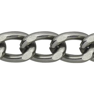 Chain 1pkg1 curb, 7mm, aluminum / anodized gunmetal 5 foot unfinished