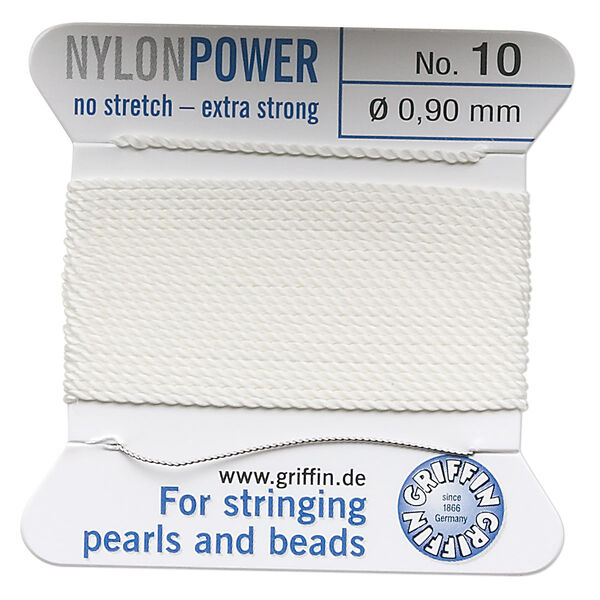 Thread, Griffin, nylon, white, size #10. Sold per 2-meter card (approximately 78 inches). image number 0