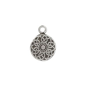 Drop, antiqued pewter (tin-based alloy), 13mm flat round with Celtic circle design. Sold per pkg of 2.
