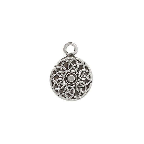 Drop, antiqued pewter (tin-based alloy), 13mm flat round with Celtic circle design. Sold per pkg of 2. image number 0