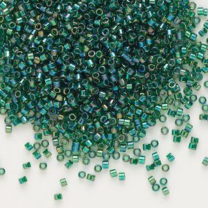 Seed bead, Delica®, glass, pkg/7.5g, #11 round, translucent rainbow emerald (DB-0175).