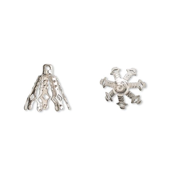 Bead cap, nickel-plated brass, 12x10mm 7-prong bell, fits 10-13mm bead. Sold per pkg of 100. image number 0