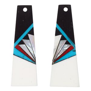 Focal, mother-of-pearl shell and resin, multicolored, 40x14mm single-sided right- and left-facing flat trapezoid. Sold per pkg of 2.