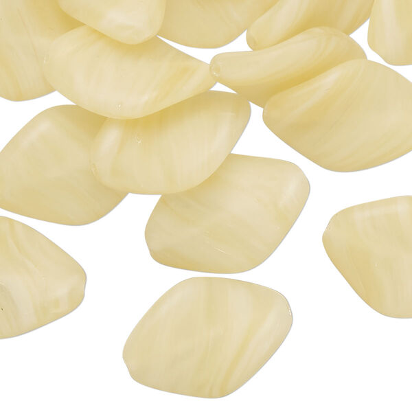 Bead, Czech pressed frosted-matte glass, translucent light yellow, 18x13mm twisted flat oval with swirl design. Sold per 2-ounce pkg, approximately 40 beads. image number 0